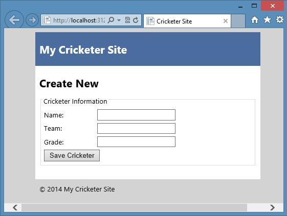 Create Cricketer Page with Layout